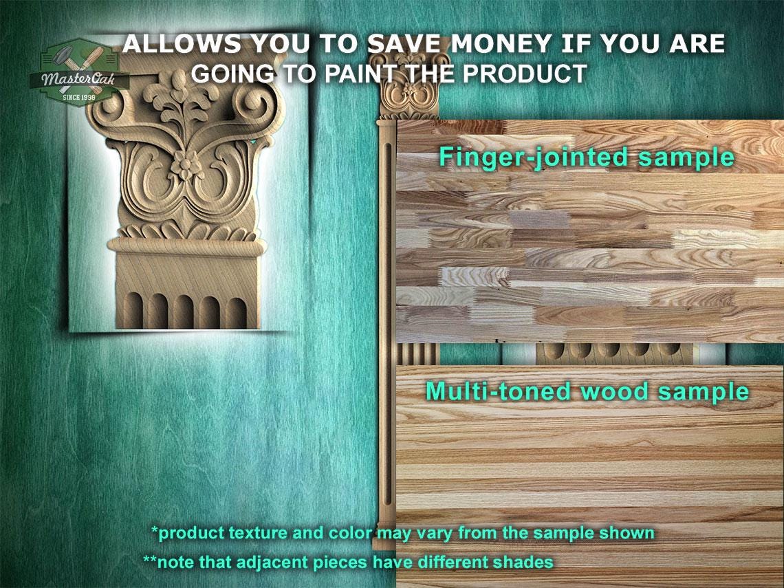 Wooden Carved Classic Corinthian Column Pilaster,  wood ionic  pilaster, 1pc, Unpainted, Carved Wood Trim Post Pillars, Flat Back Columns