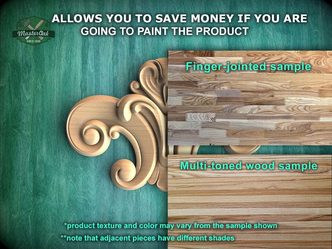 The image is a promotional advertisement for Master Oak's paint product, featuring a close-up of a wooden panel with a decorative design and a sample of the product.