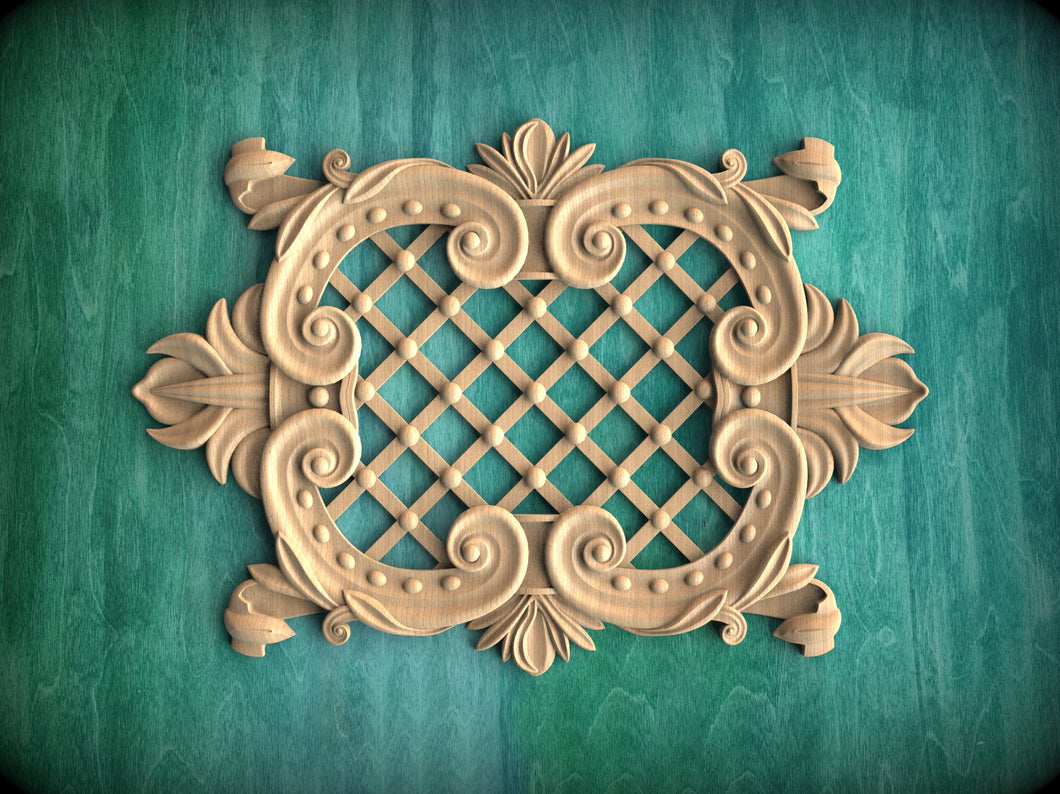 Custom order. Exclusive Handcrafted Lattice Panel, Carved Wood Onlay, 4pc, Unpainted. 10