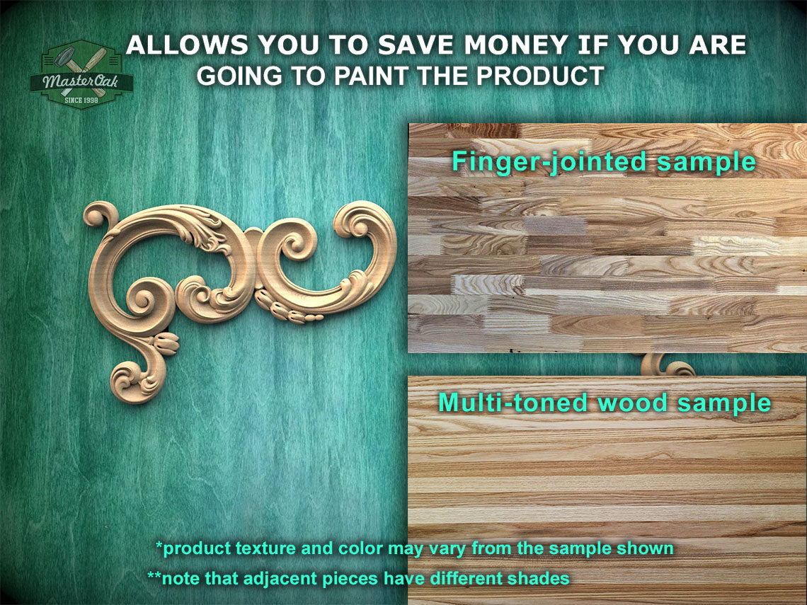 Decorative wood Baroque long corner onlay, Set of 2pc, decorative wood trim