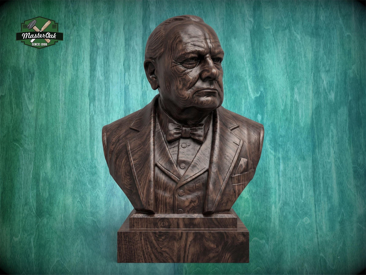 Winston Churchill Bust | Precision-Carved & Hand-Finished Wood Statue | History Gift