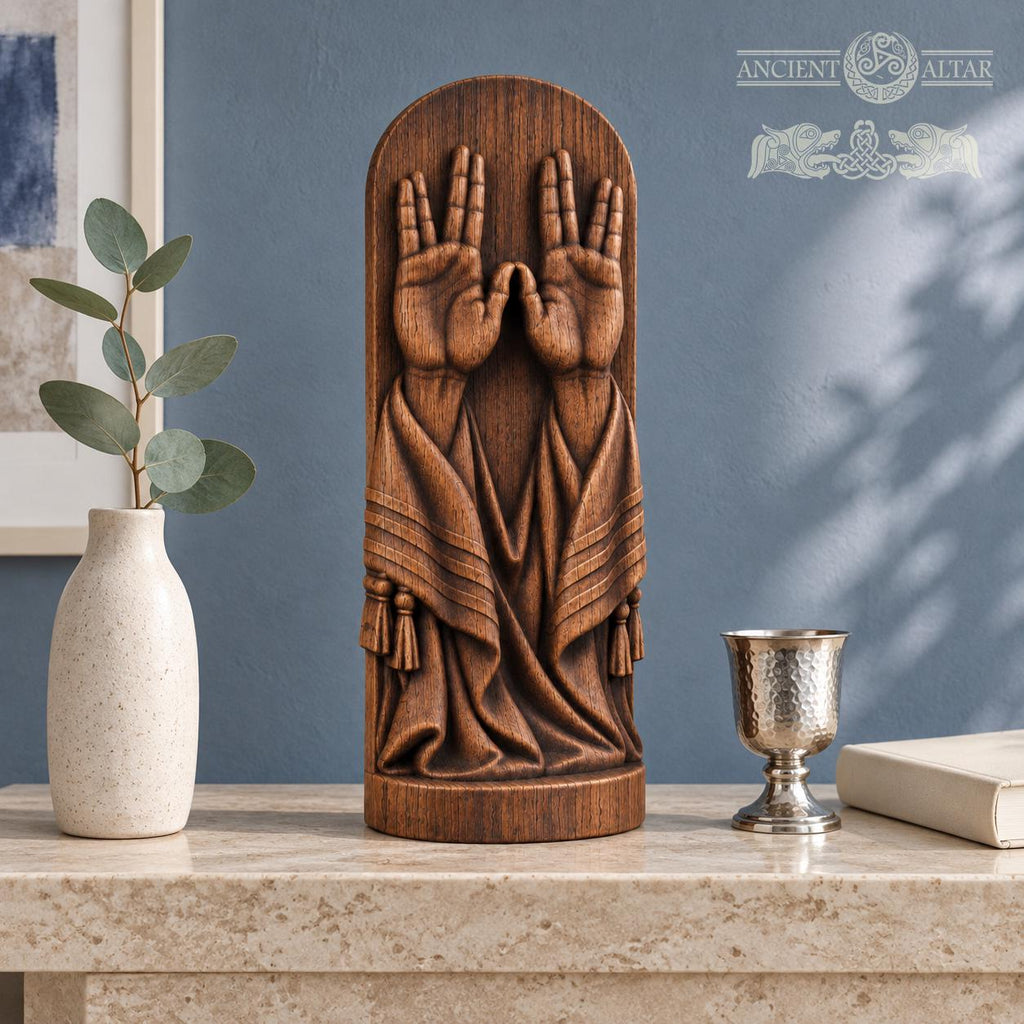 Priestly Blessing Hands Oak Sculpture, Birkat Kohanim Wooden Relief with Tallit, Judaica Home Decor, Jewish Wedding Gift