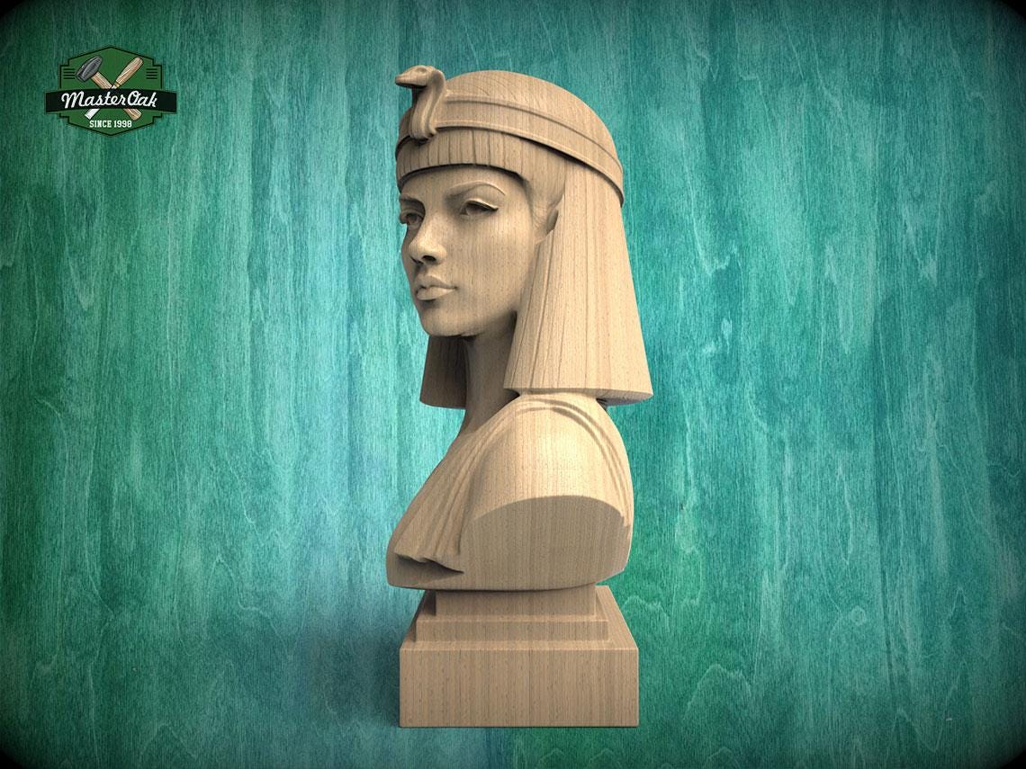 Cleopatra Bust, Hand-Finished Wood Sculpture | Ancient Egypt Decor