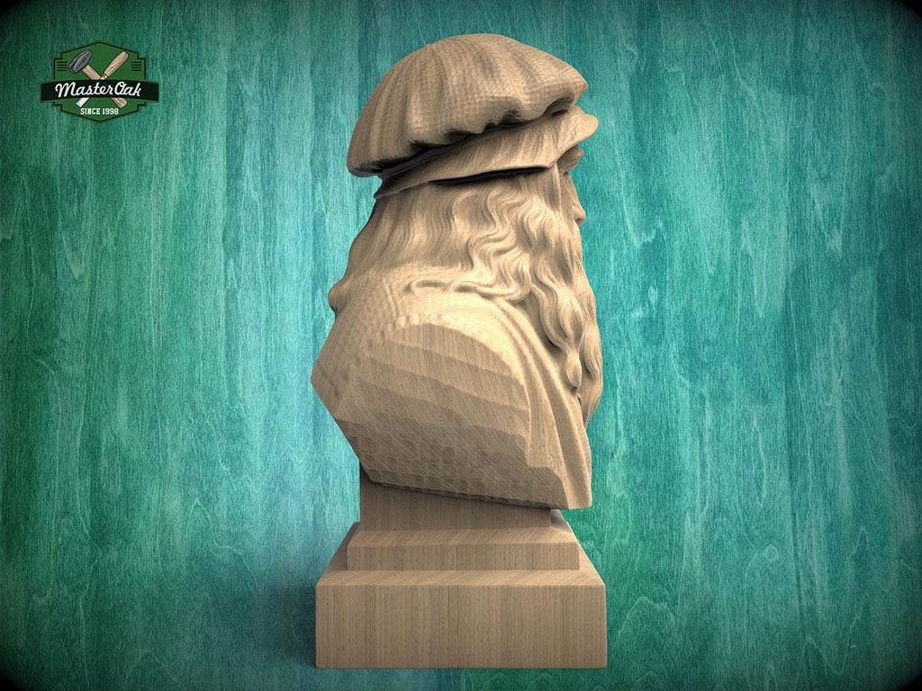 Leonardo da Vinci Bust | Hand-Sanded & Hand-Toned | Gift for Artists and Inventors