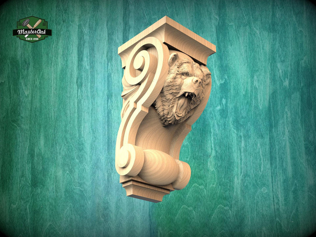 Corbel Angry Bear made of wood, Unpainted, Decorative Carved Wooden Corbel, 1pc, Home Wall Embellishments, wood onlays, wood wall art decor
