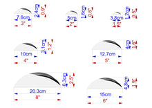 Load image into Gallery viewer, a series of diagrams or illustrations, each depicting a different object or shape with its respective dimensions. The diagrams are labeled with measurements in centimeters and inches, providing a clear visual representation of the sizes of the objects.
