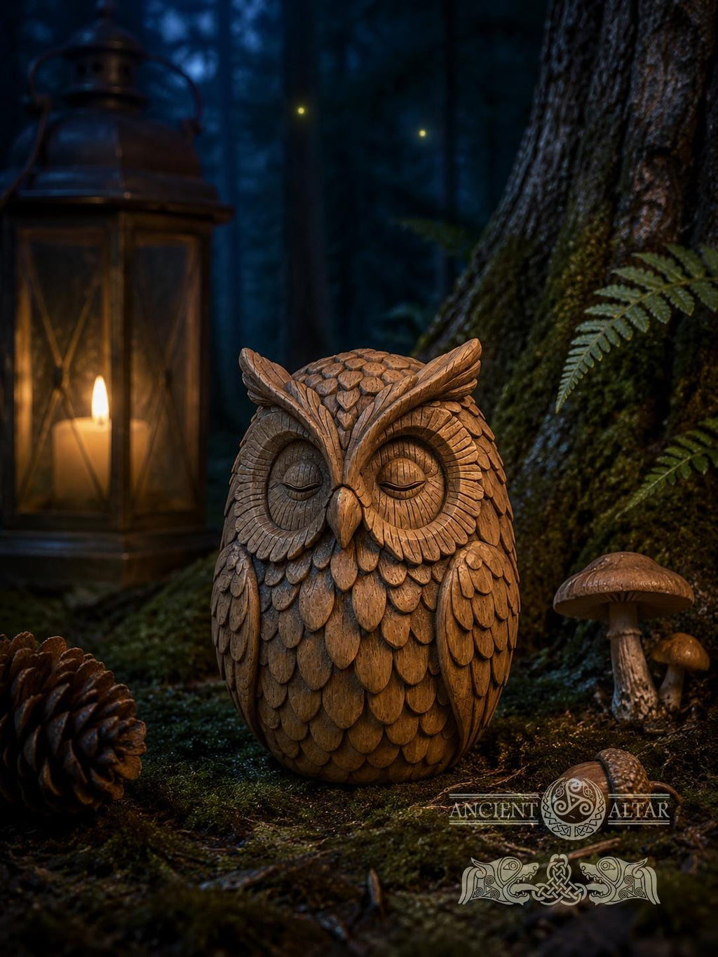 Wooden Owl Figurine, Oak Forest Guardian, Sleeping Owl Statue, Woodland Decor, Meditation Gift, Cozy Shelf Decor