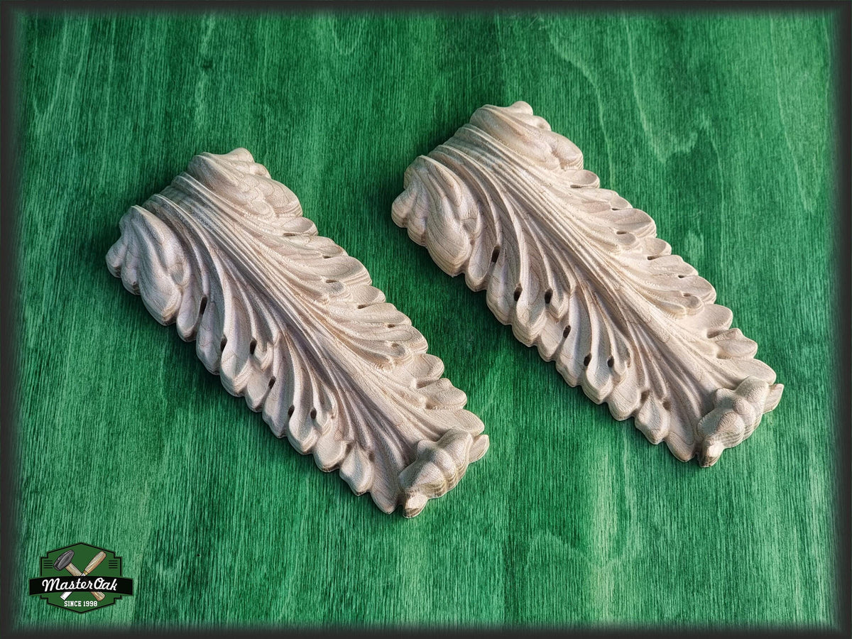 Carved Wooden Corbels: Acanthus Leaf Design, Unfinished Pair