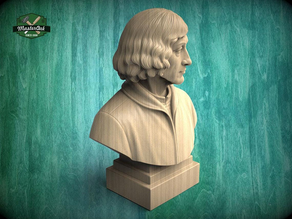 Nicolaus Copernicus Bust, Hand-Finished Wood Sculpture | Astronomy Decor