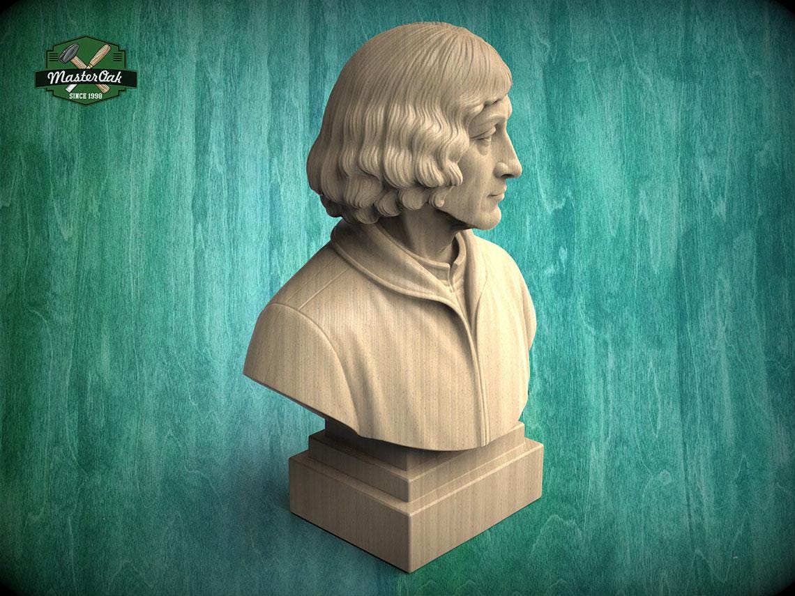Nicolaus Copernicus Bust, Hand-Finished Wood Sculpture | Astronomy Decor