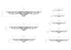 a collection of ornate, decorative metal designs or patterns, likely intended for use in shelving or other applications. The designs are shown in various sizes and orientations, providing a visual representation of the different styles and variations. The image does not contain any text, and the descriptions provided should be used cautiously to avoid redundancy and ensure clarity.