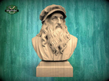 Load image into Gallery viewer, Leonardo da Vinci Bust | Hand-Sanded &amp; Hand-Toned | Gift for Artists and Inventors
