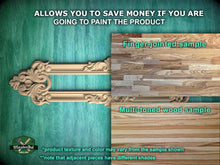 Load image into Gallery viewer, The image is a collage of two wood samples, one with a finger-joined design and the other with a multi-toned wood sample. The collage is set against a green background, and the text provides information about the samples, such as the cost of painting the product and the differences between the samples.

