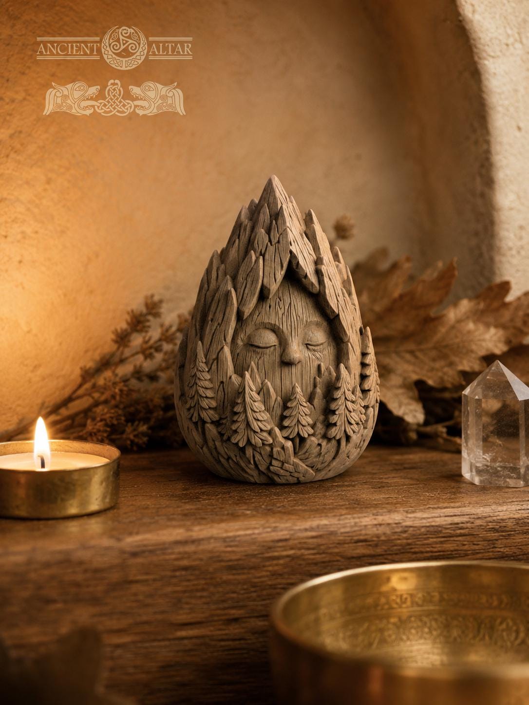 Mountain Sage Figurine, Carved Oak Forest Spirit, Wooden Mountain Decor, Nature Lover Gift, Woodland Guardian Statue