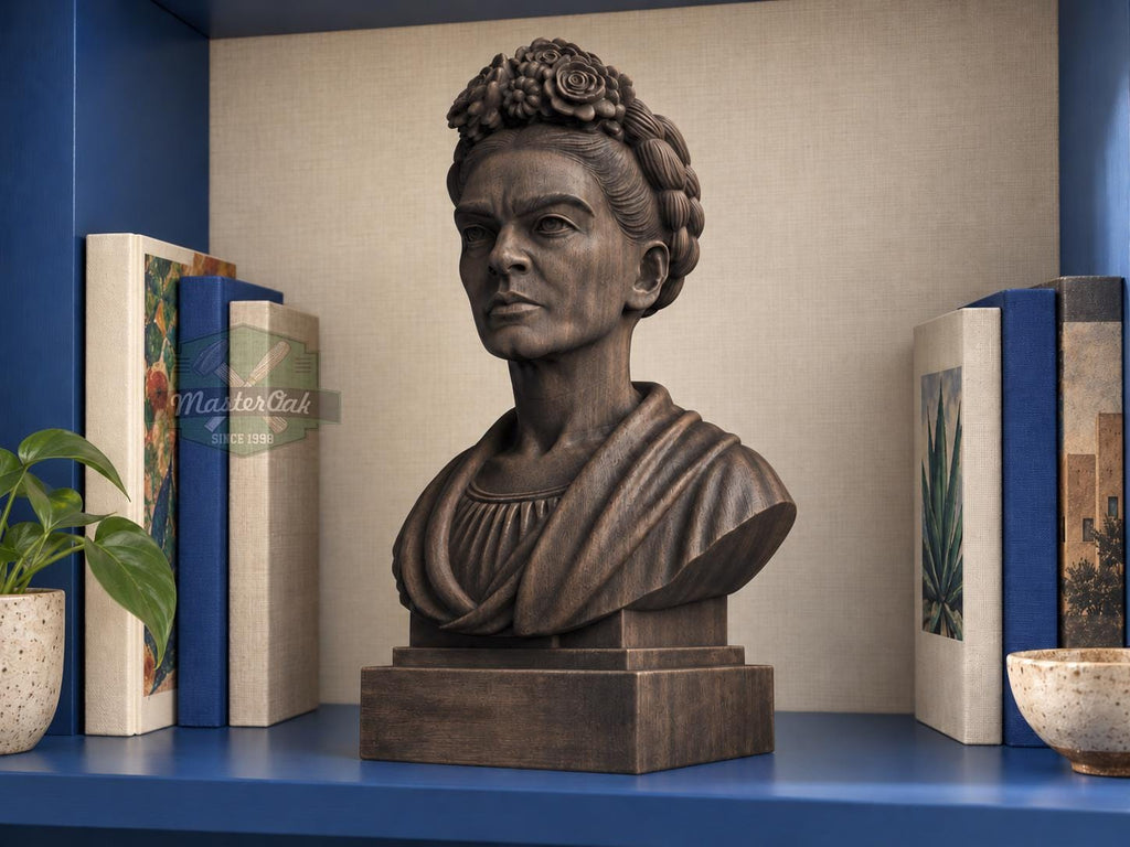 Frida Kahlo Bust | Carved & Hand-Finished Wood Statue | Gift for Art Lovers