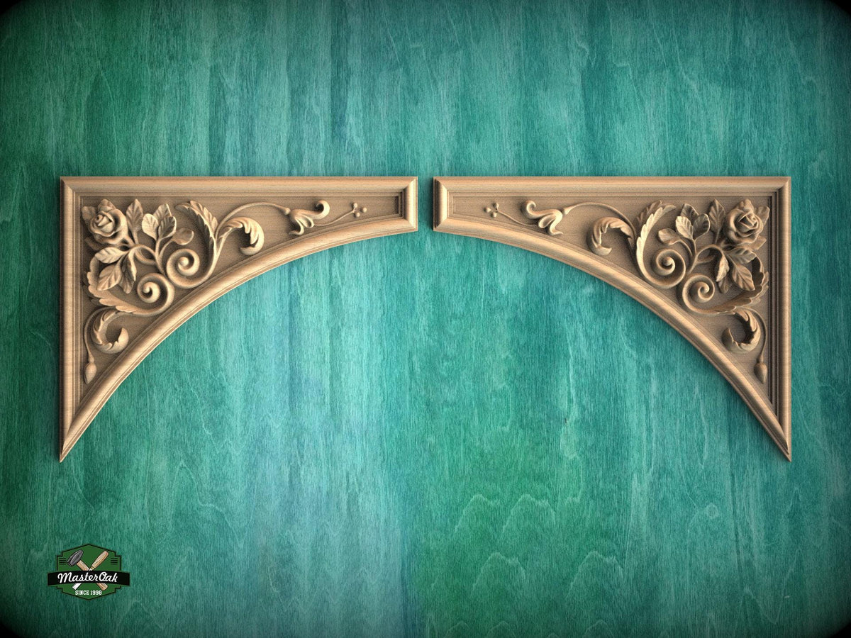 Vintage Corner Onlay With Acanthus Leaves, Set of 2pc, decorative wood trim