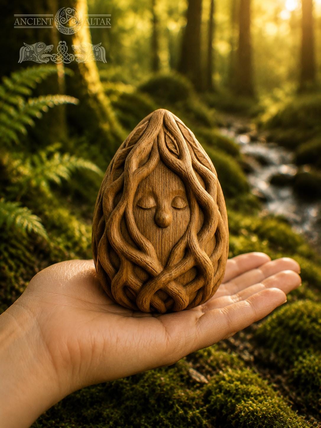 Wooden Forest Spirit Figurine, Oak Root Guardian, Woven Vine Sculpture, Cottagecore Shelf Decor, Nature Lover Gift