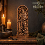 Carved Vidar Figure – Norse God of Vengeance, Viking Pagan Altar Decor, Wooden Mythology Statue