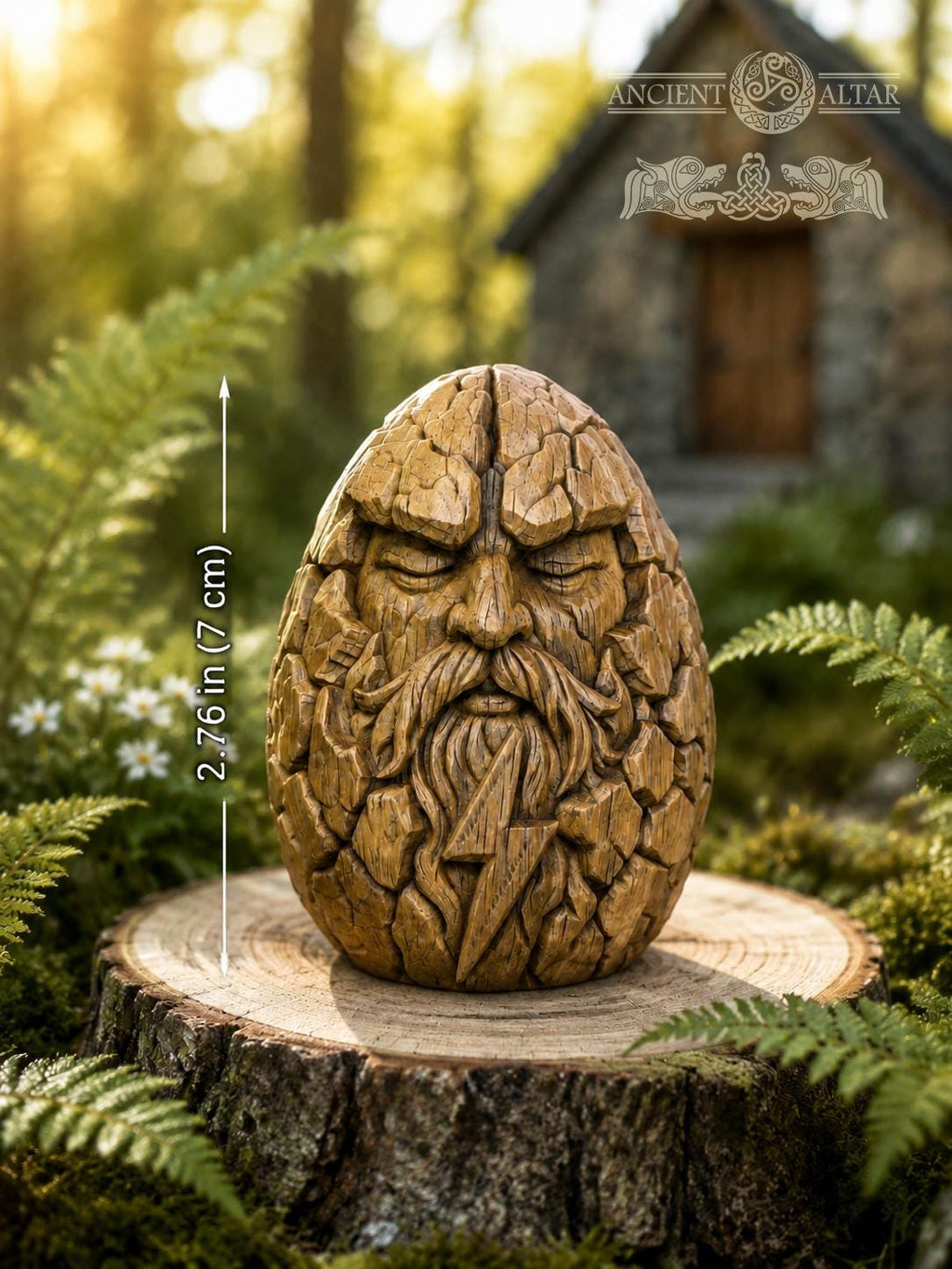 Thunder Heart Wooden Figurine, Oak Norse God Statue, Viking Thunder Guardian, Small Pagan Altar Decor