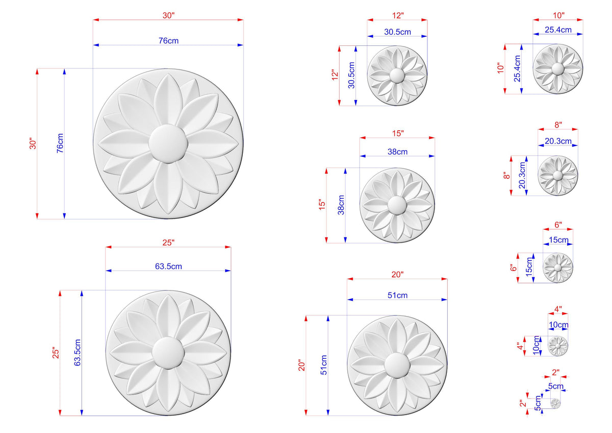 Minimal Wooden Rosette – Eight-Petal Floral Carving for Classic or Modern Décor