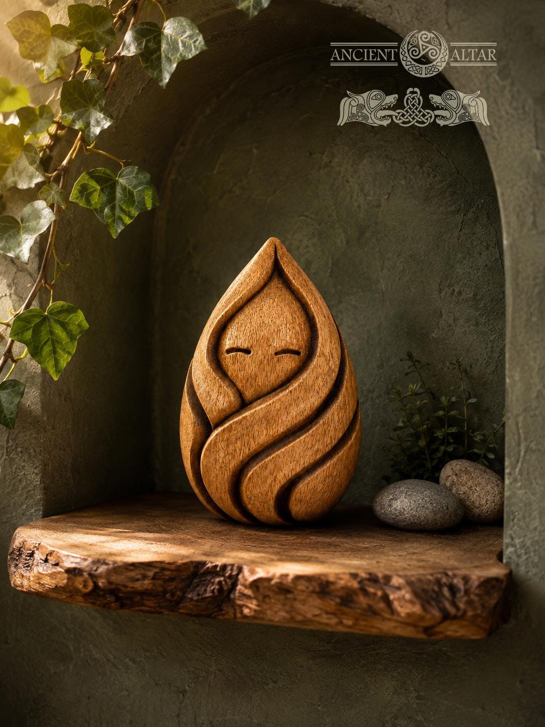 Forest Flame Spirit Figurine, Carved Oak Fire Guardian, Woodland Spirit Statue, Cozy Hearth Decor, Fantasy Nature Gift