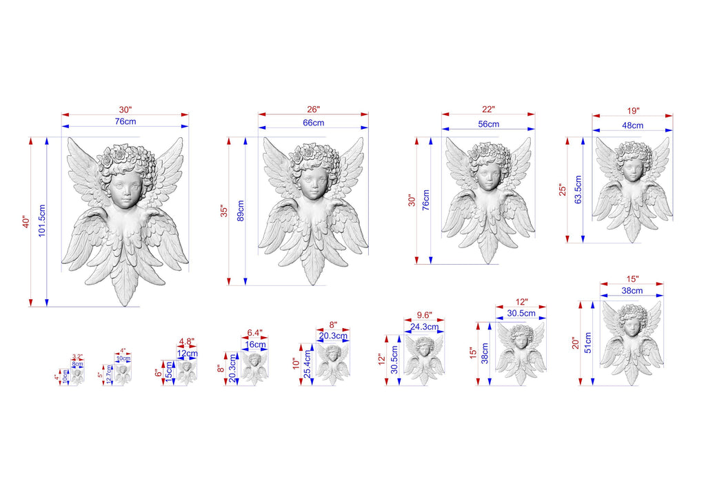 Carved Wooden Cherub Wall Onlay – Angel Relief with Wings Decorative Applique