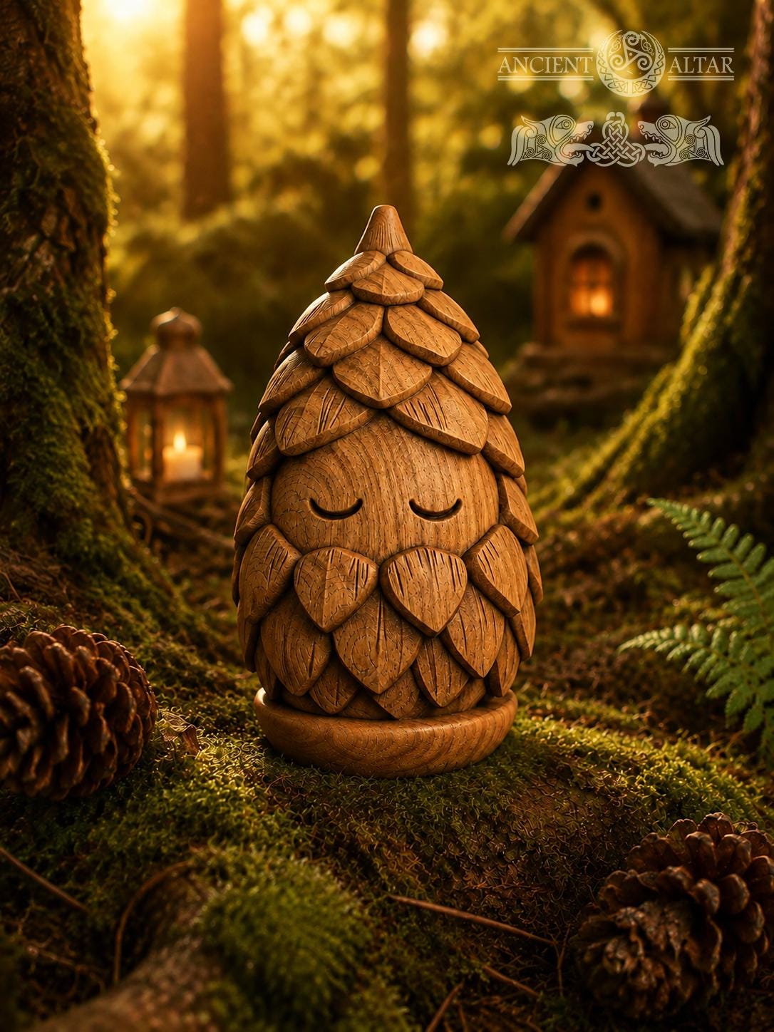 Pinecone Keeper Wooden Forest Spirit, Oak Woodland Figurine, Cute Nature Guardian, Rustic Cottagecore Decor, Small Fantasy Gift
