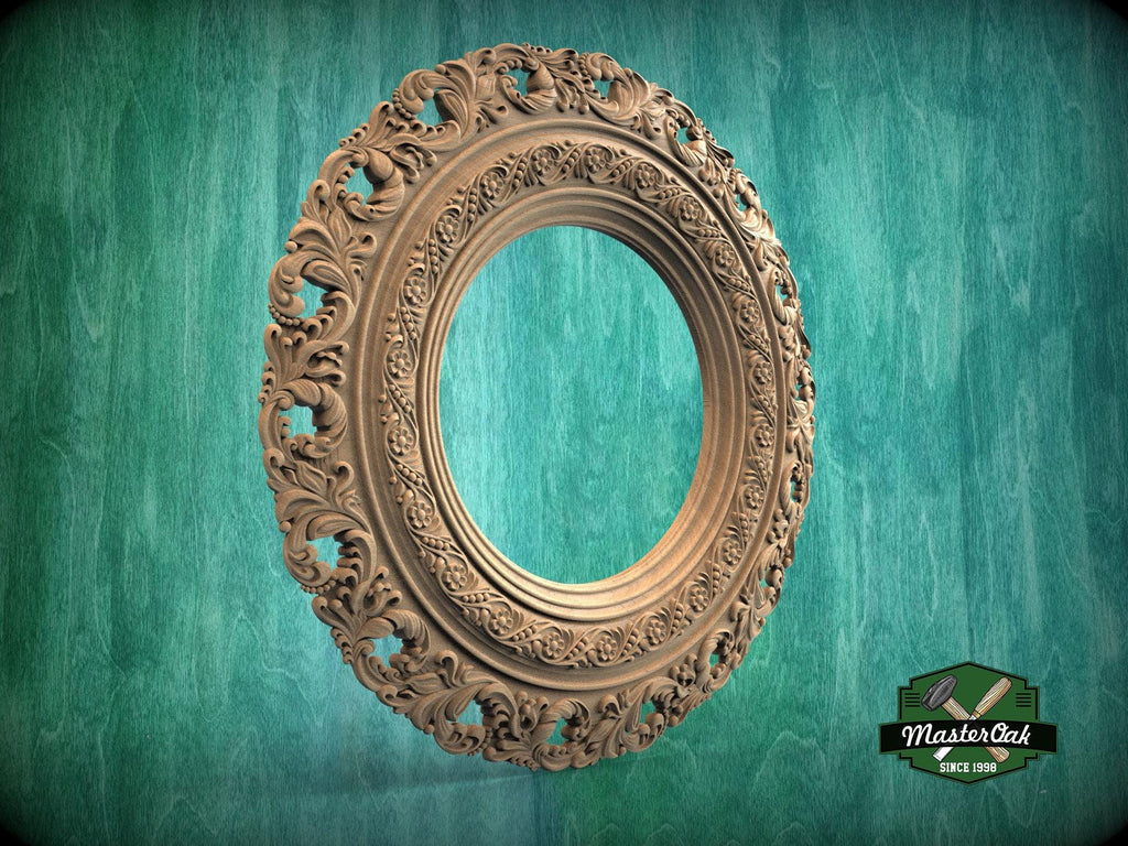 Elegant Circular Wood Mirror Frame with Detailed Foliate Carvings - Classic Home Decor, 1 pc, Unpainted,  Carved Mirror Frame