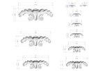 a series of images depicting various sizes of ornate, decorative elements, such as a flower or a scroll, with corresponding measurements provided in centimeters.