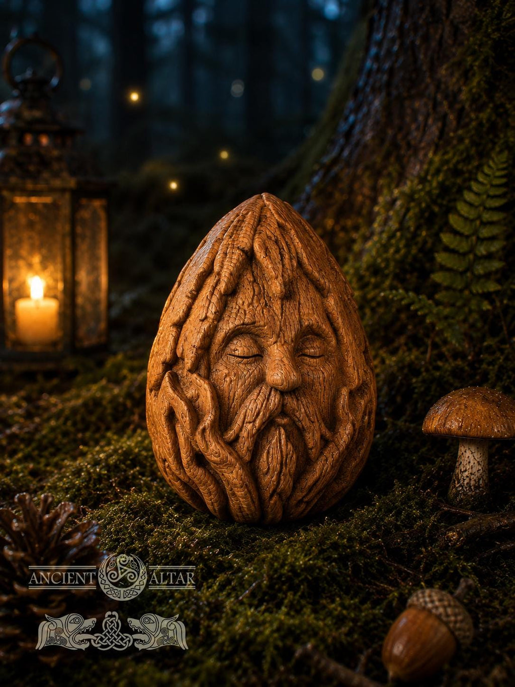 Wooden Forest Spirit Figurine – Ancient Bark Sage, Woodland Guardian Decor