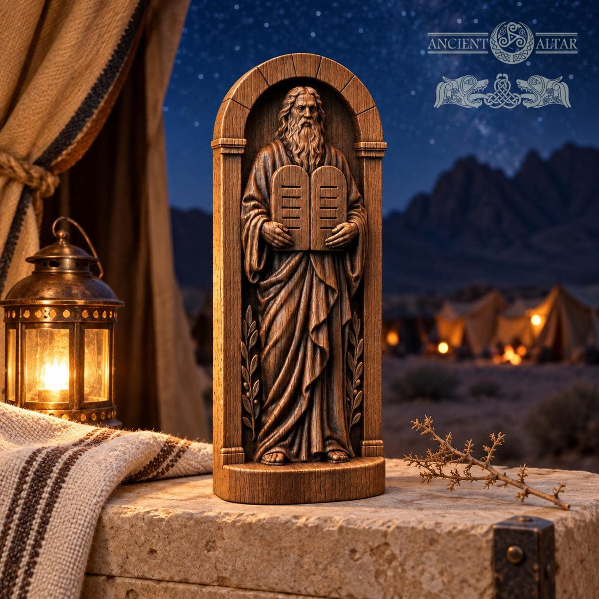 Moses with Ten Commandments Statue, Solid Oak Biblical Sculpture, Tablets of the Law, Judaica Home Decor, Religious Gift