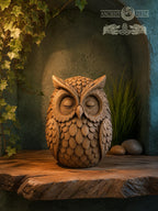 Wooden Owl Figurine, Oak Forest Guardian, Sleeping Owl Statue, Woodland Decor, Meditation Gift, Cozy Shelf Decor