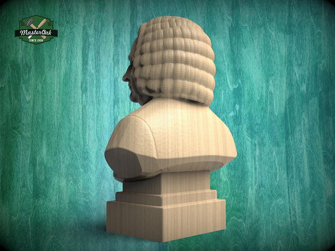 Johann Sebastian Bach Bust, Hand-Finished Wood Sculpture | Baroque Composer Decor
