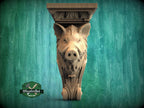 Boar Head Wood Corbel – Carved Rustic Wall Bracket for Shelves and Decor
