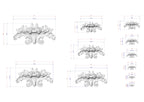 a collection of nine different views or perspectives of a decorative floral design, each with its own size and scale. The images are arranged in a grid format, with each image being a separate element within the larger composition. The images are labeled with their respective sizes, providing a clear visual representation of the varying dimensions of the floral design.
