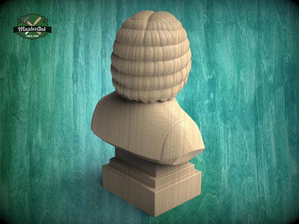 Johann Sebastian Bach Bust, Hand-Finished Wood Sculpture | Baroque Composer Decor
