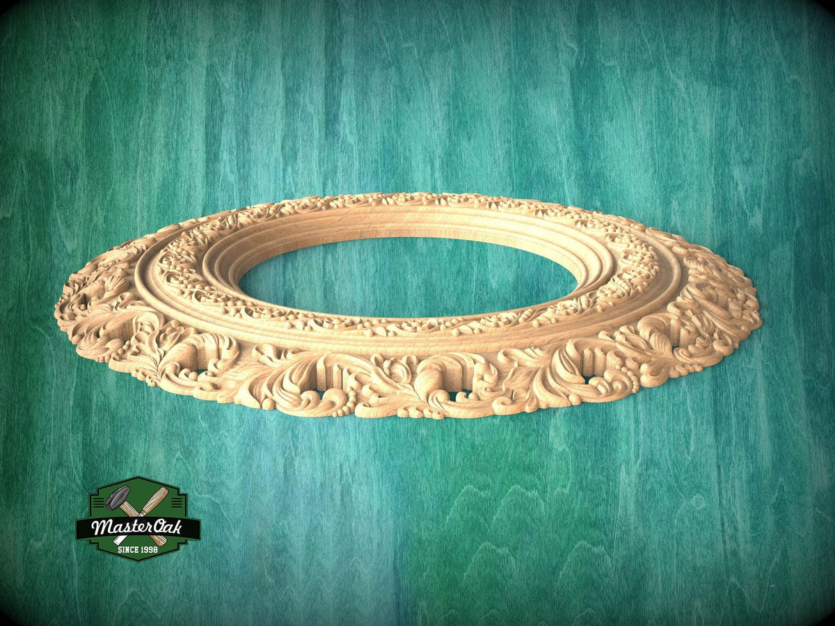 Elegant Circular Wood Mirror Frame with Detailed Foliate Carvings - Classic Home Decor, 1 pc, Unpainted,  Carved Mirror Frame