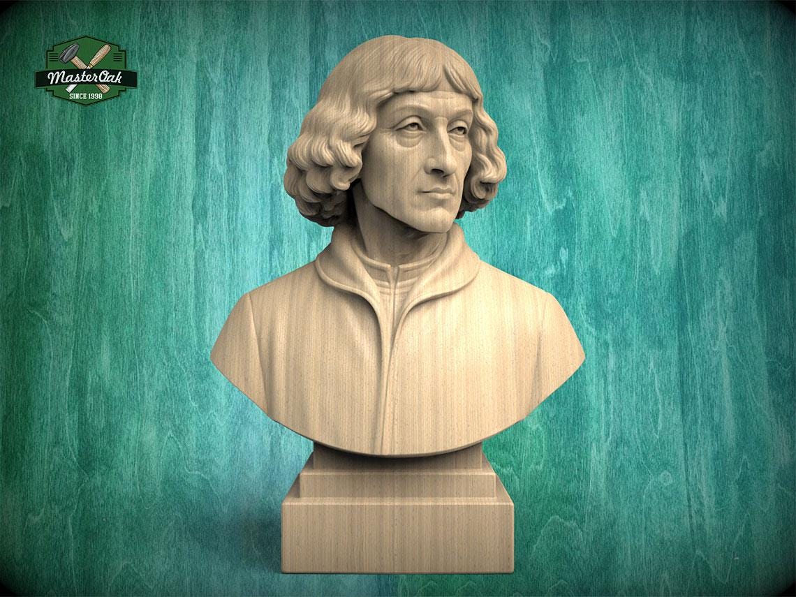 Nicolaus Copernicus Bust, Hand-Finished Wood Sculpture | Astronomy Decor