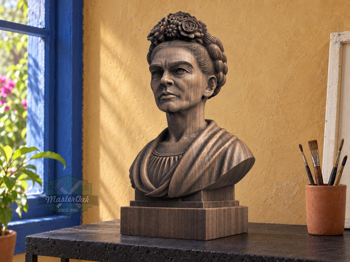 Frida Kahlo Bust | Carved & Hand-Finished Wood Statue | Gift for Art Lovers