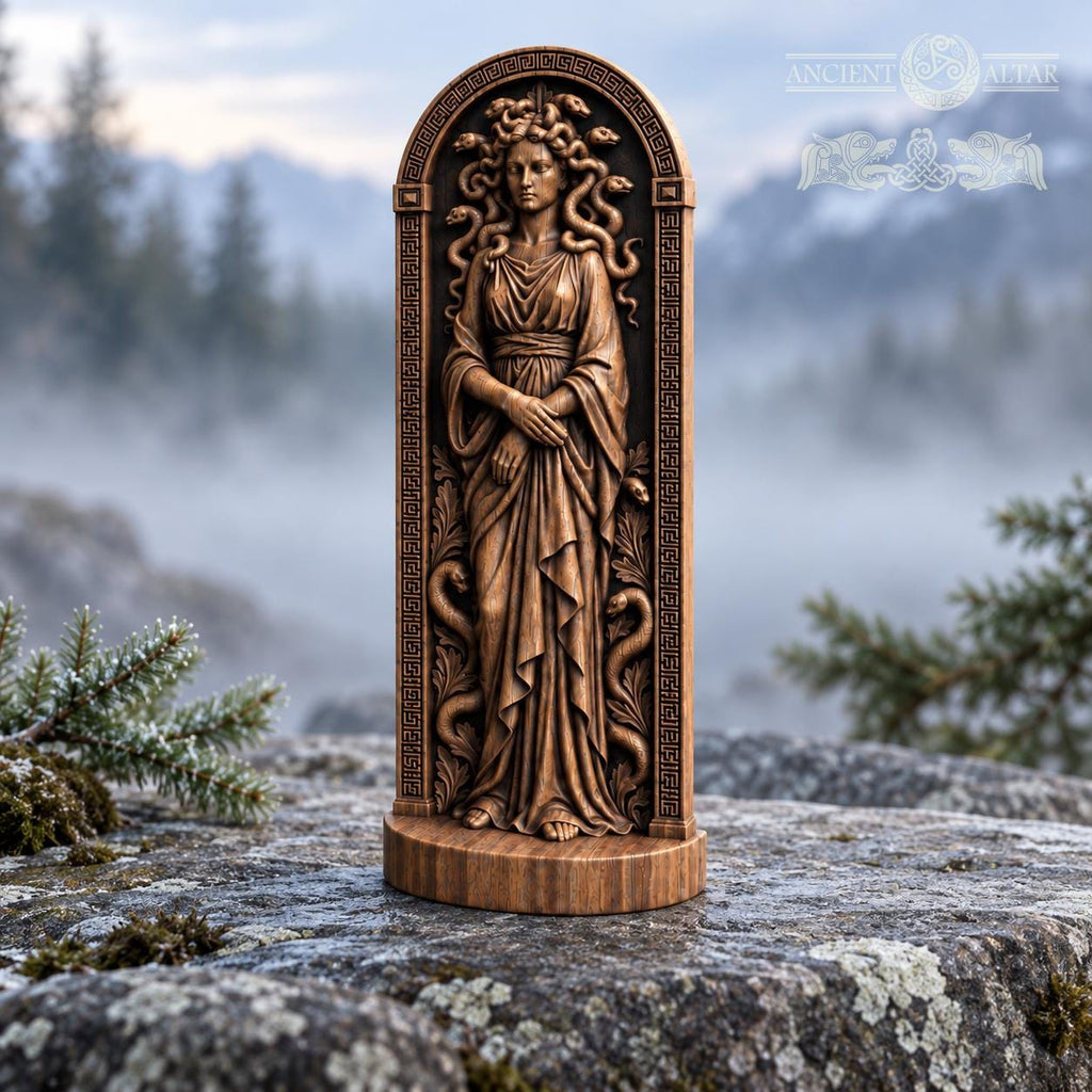 Medusa Wooden Statue, Greek Gorgon Figurine with Snakes, Ancient Mythology Sculpture, Dark Academia Decor, Pagan Altar Gift