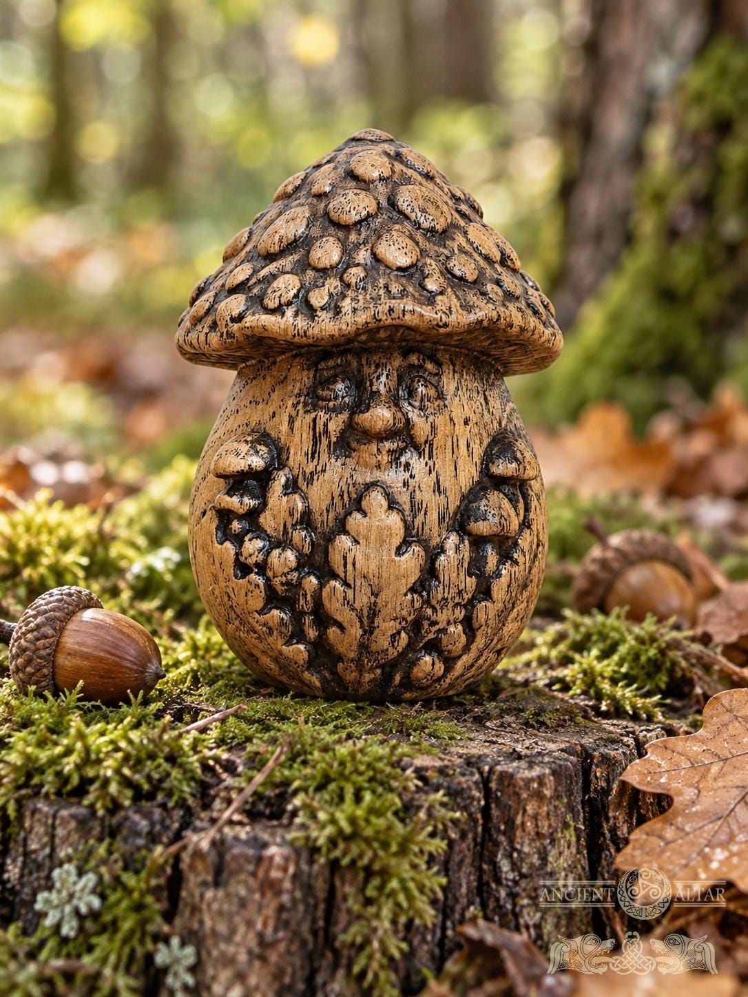 Mushroom Grove Keeper, Carved Oak Forest Spirit Figurine, Wooden Mushroom Decor, Cottagecore Gift, Woodland Guardian Statue
