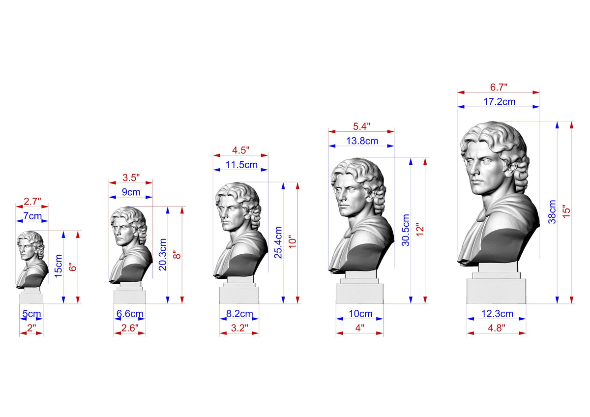 Alexander the Great Bust | Carved & Hand-Finished Wood Statue | Conqueror Gift