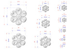 a collection of flower-shaped designs, each with its own size and dimensions. The flowers are depicted in various sizes, ranging from small to large, and are shown in different stages of completion. The image provides a detailed visual representation of the flower designs, allowing for a clear understanding of their sizes and shapes.