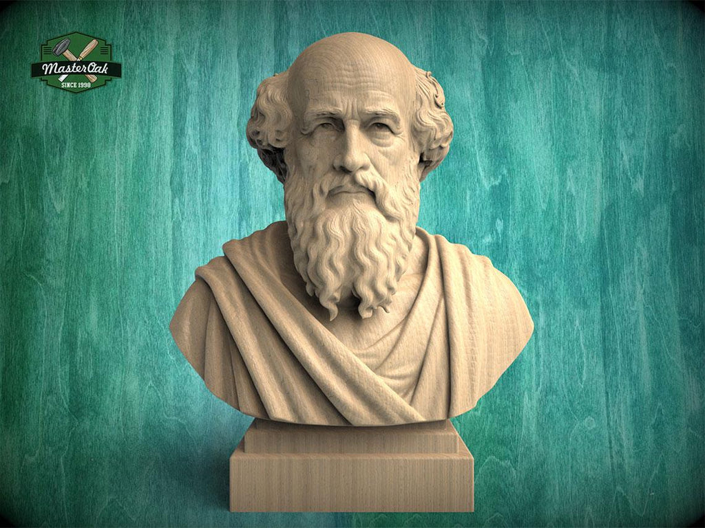 Archimedes Bust, Hand-Finished Wood Sculpture | Science History Gift for Office Library Decor