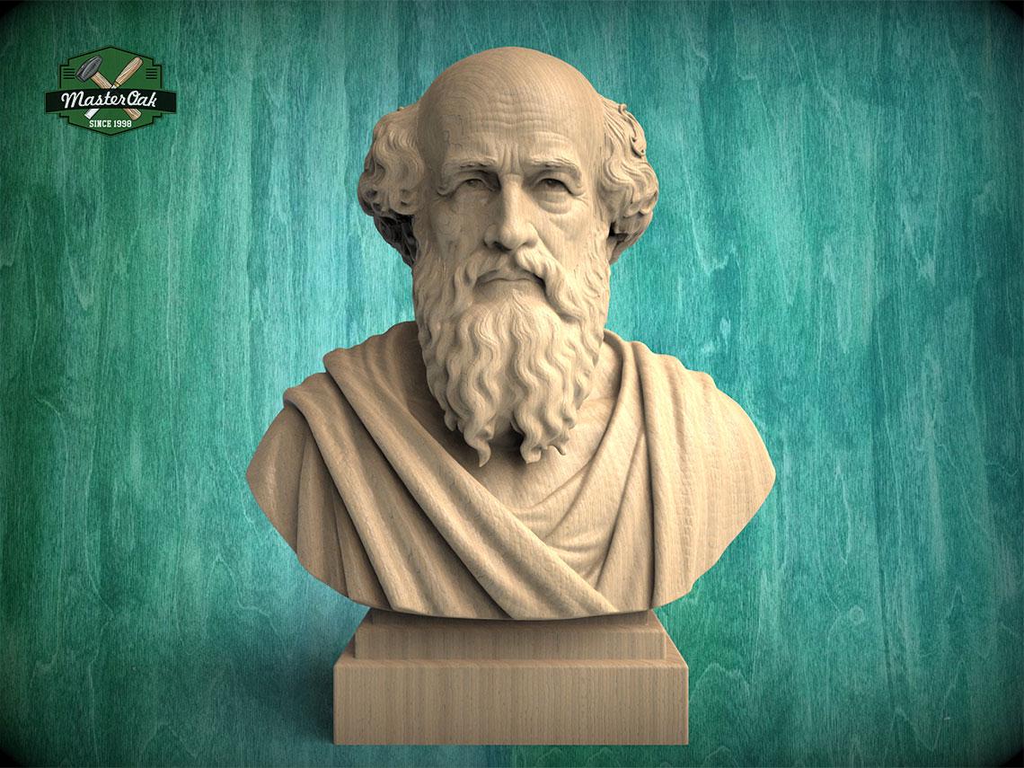 Archimedes Bust, Hand-Finished Wood Sculpture | Science History Gift for Office Library Decor