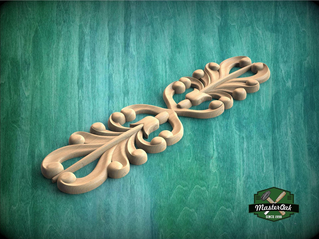Symmetrical Wood Applique with Stylized Drop Scrolls