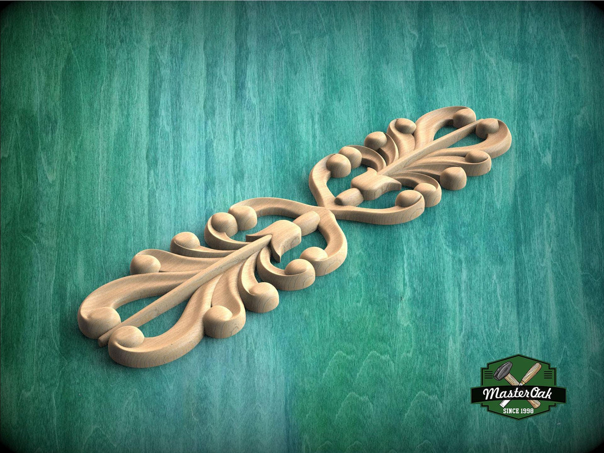 Symmetrical Wood Applique with Stylized Drop Scrolls