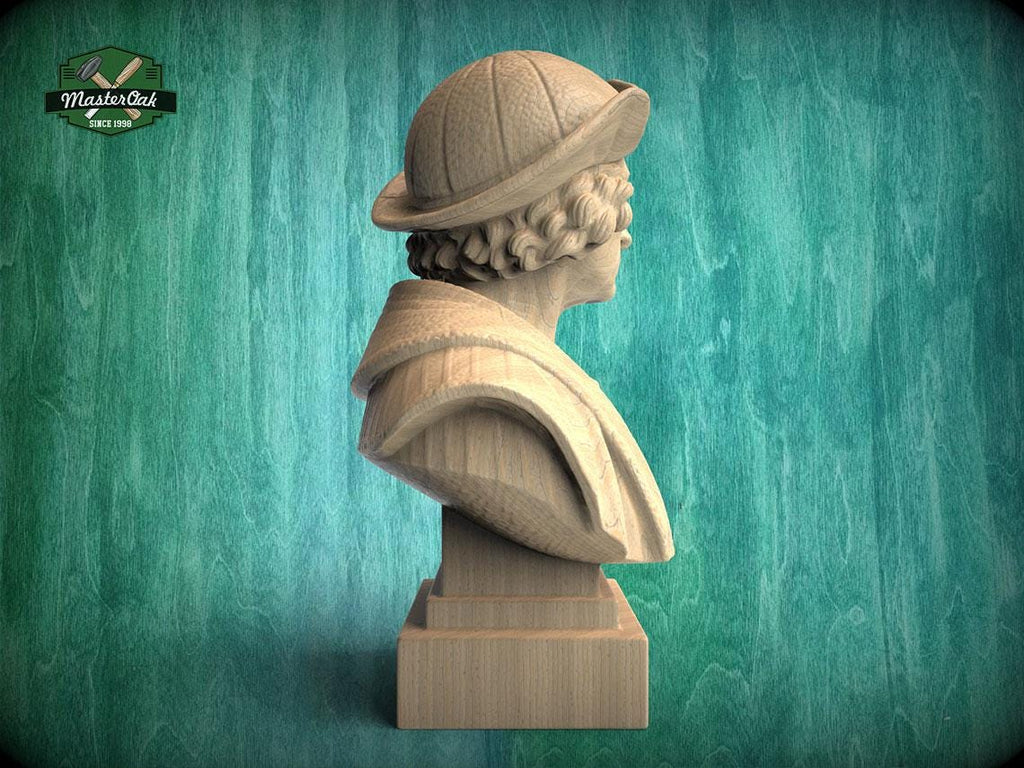 Christopher Columbus Bust, Hand-Finished Wood Sculpture | Age of Exploration Decor