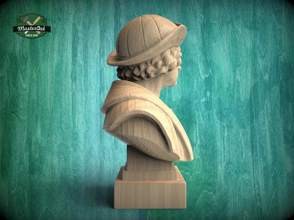 Christopher Columbus Bust, Hand-Finished Wood Sculpture | Age of Exploration Decor