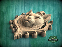 Load image into Gallery viewer, Gothic Cat Wall Decor – Carved Wooden Plaque with Victorian Frame Detail
